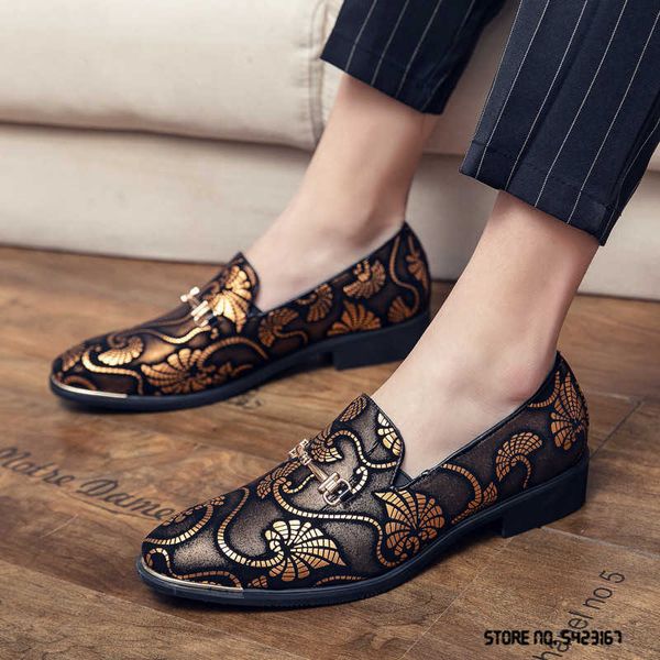 

new men dress leather shoes for male luxury british gold blue national pattern oxfords classic gentleman wedding prom shoes, Black
