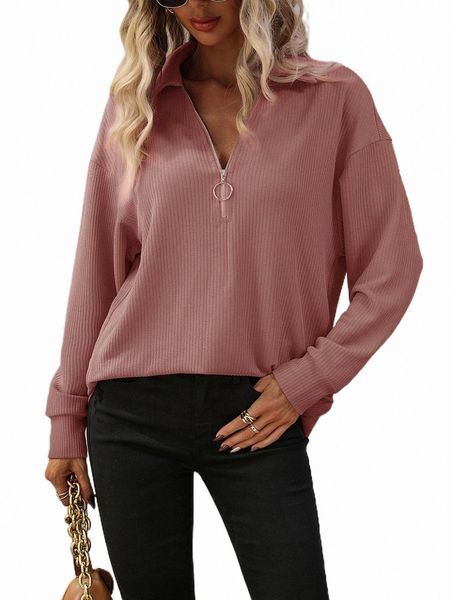 

women's t-shirt half zip drop shoulder tee 2022 new 36vm#, White