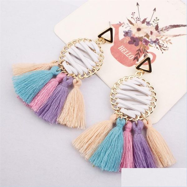 

dangle chandelier tassels dangle earrings jewelry retro ethnic style weave handmade reticar round drop earring women party vipjewel dho5h, Silver