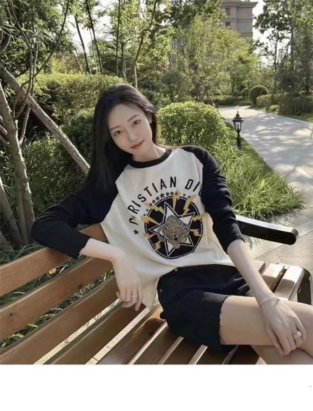 

women's t-shirt designer tiger embroidery knitted sweater versatile ju94, White