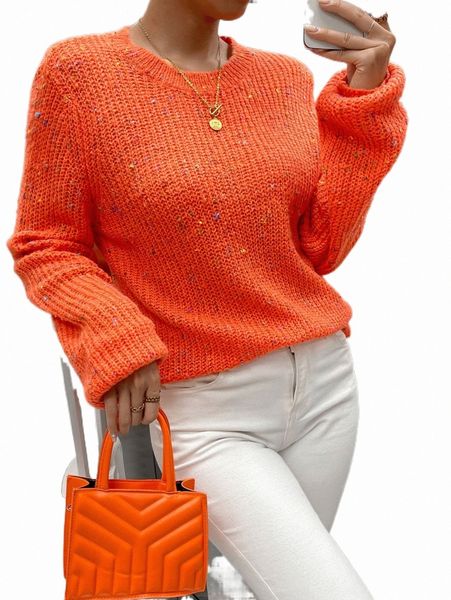 

women's sweaters round neck marled knit sweater t33z#, White;black