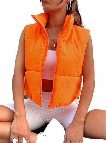 

women's down & parkas neon-orange zip up vest puffer coat t5cz#, Black