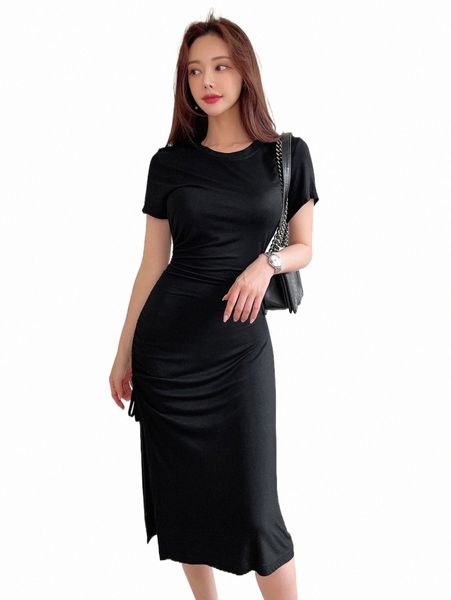 

casual dresses dazy solid drawstring ruched side split hem dress a0ug#, Black;gray