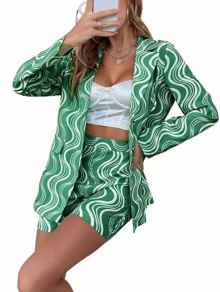 

two piece dress allover print single breasted blazer with shorts z1yb#, White