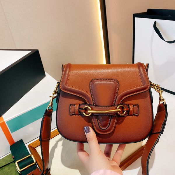 

women evening bags vintage style saddle wide leather strap lady purse luxurys handbag letter embroidery cowhide pocket with box