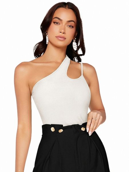 

women's t-shirt one shoulder cut out 2022 new 75jb#, White