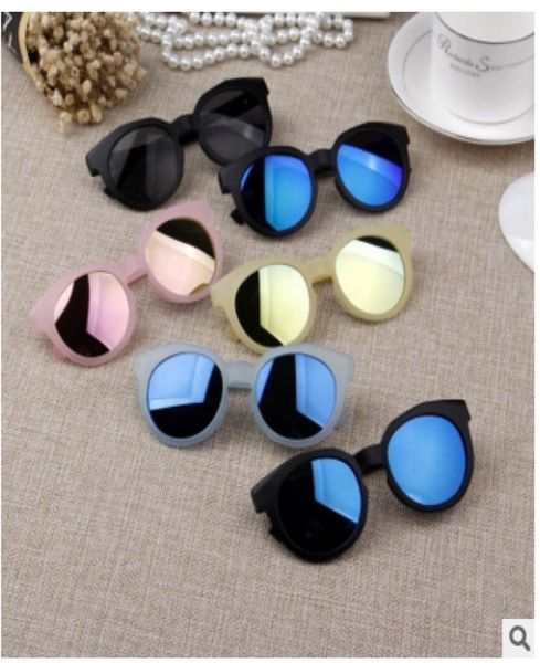 

brand designer children round kid girls sunglasses antiuv reflective mirror, White;black