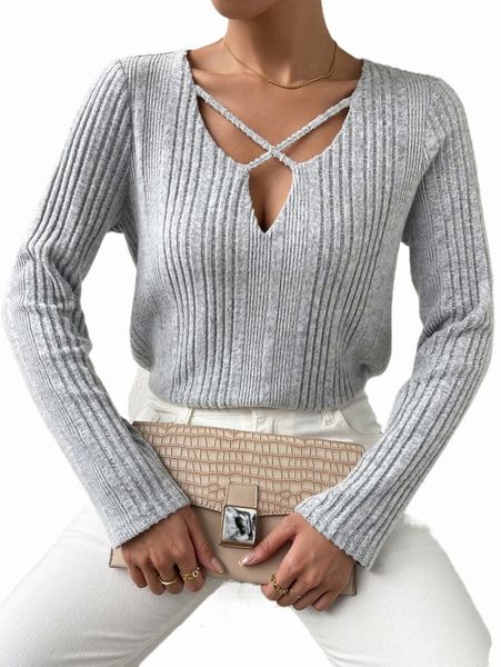 

women's t-shirt criss cross rib-knit tee 2022 new u9wq#, White