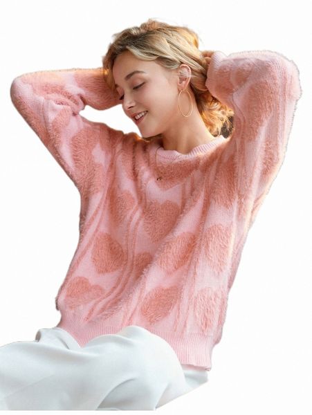 

women's sweaters knit mix heart pattern fuzzy sweater y0m9#, White;black