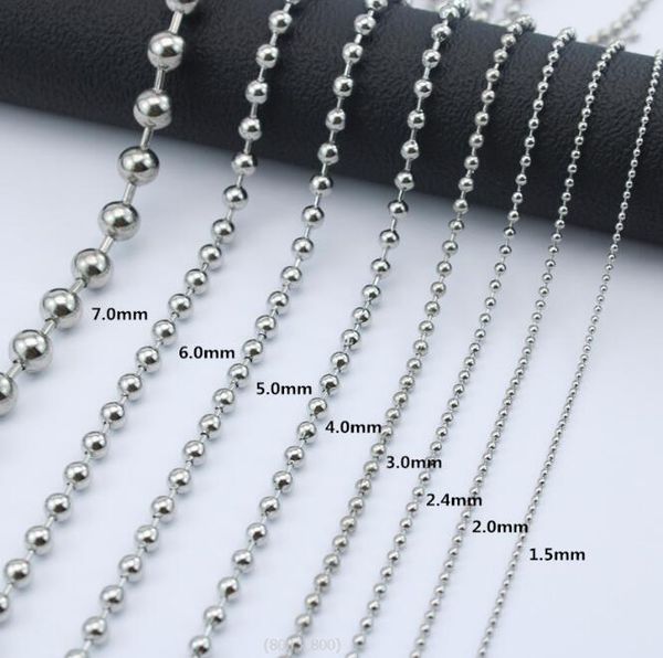 

304 titanium steel bead chain necklace 4mm 4.5mm 18-24inch multi specification suitable lobster clasp for pendant, Silver