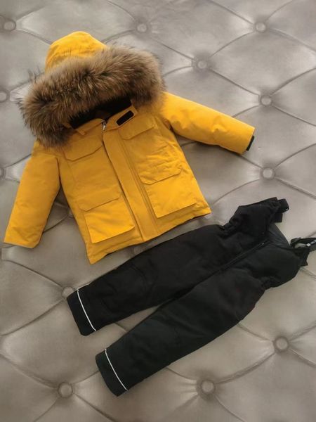 

children sets parka real fur hooded boy baby overalls winter down jacket warm kids coat child snowsuit snow toddler girl clothes clothing se, White