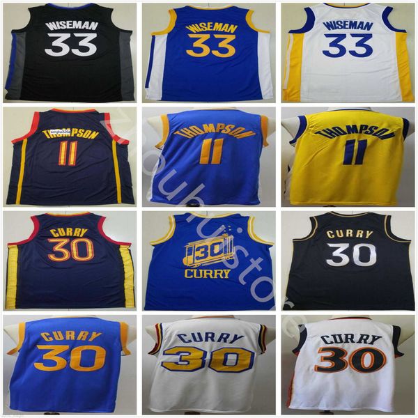 

jersey 2021 stephen 30 curry jersey klay 11 thompson blue white black yellow wholesale #33 wiseman mens basketball, Black;red