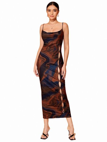 

casual dresses x yelly gray marble print cut out split back cami dress h86d#, Black;gray