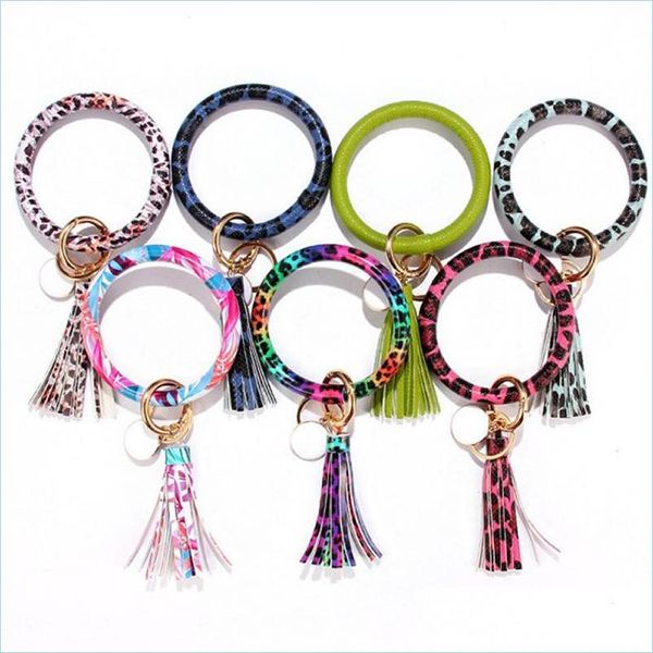 

key rings round keys ring bracelet circle bangle keyring tassel key holder for girls leather wristlet keychain newdhdhe1i, Slivery;golden