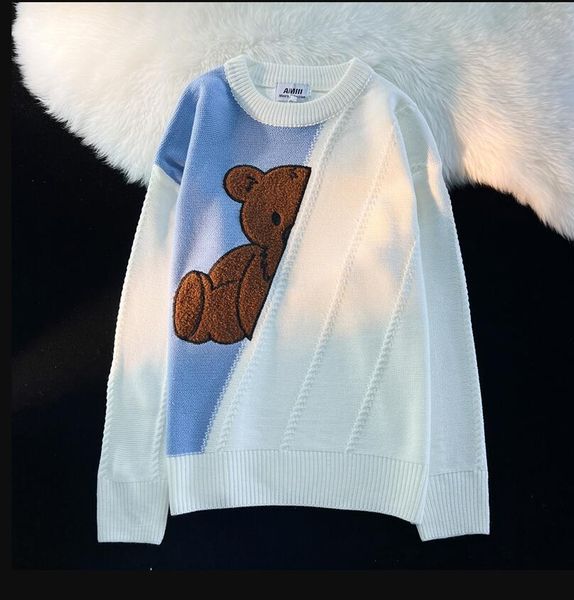 

brand new women's retro lovely bear knitted sweater loose and casual pullover keep warm chic female long sleeves y2k knitwear, White;black