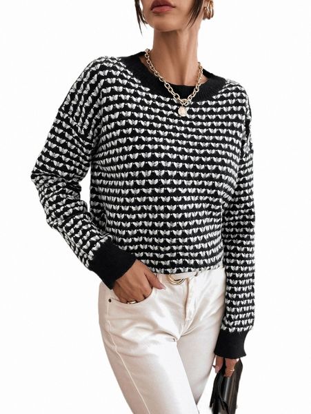 

women's sweaters allover pattern drop shoulder sweater y6hu#, White;black