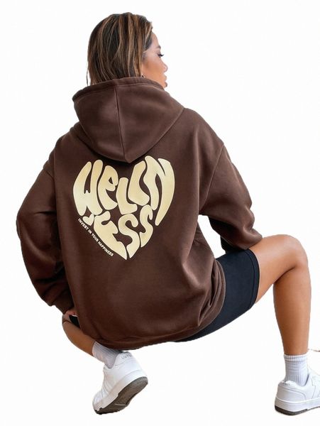 

women's hoodies & sweatshirts heart & slogan graphic kangaroo pocket drawstring hoodie a0za#, Black