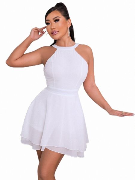 

casual dresses joyfunear solid layered hem halter dress 89e6#, Black;gray