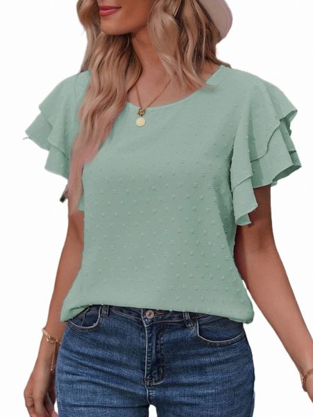 

women's blouses & shirts swiss dot layered sleeve blouse t1es#, White