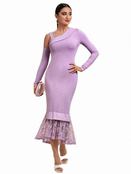 

casual dresses modely asymmetrical neck lace panel dress 38in#, Black;gray