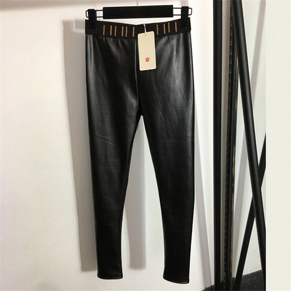 

leather womens pants black fashion plush trousers winter warm tight pants
