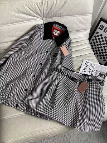 

skirts designer mimi family 2022aw new thousand bird lattice classic coat a-shaped skirt k0pu, Black