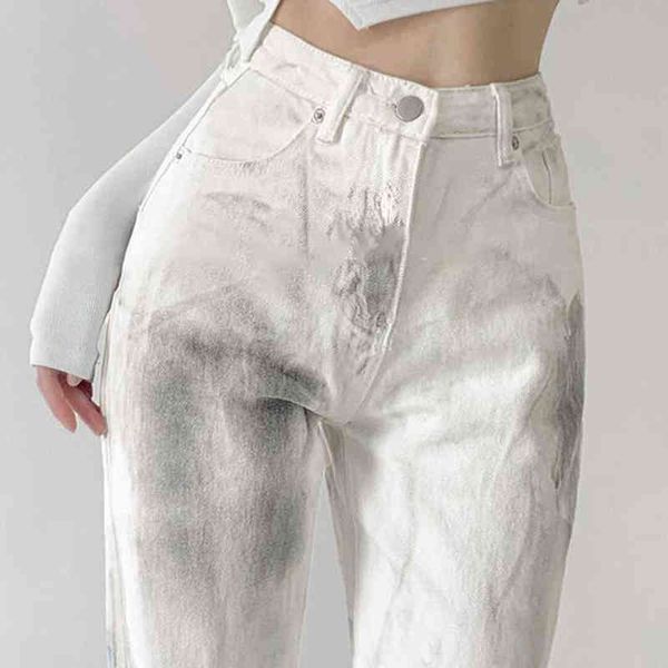 

women's jeans autumn women's jeans y2k high waist streetwear pants cotton baggy denim white trousers mom loose boyfriend classic p, Blue
