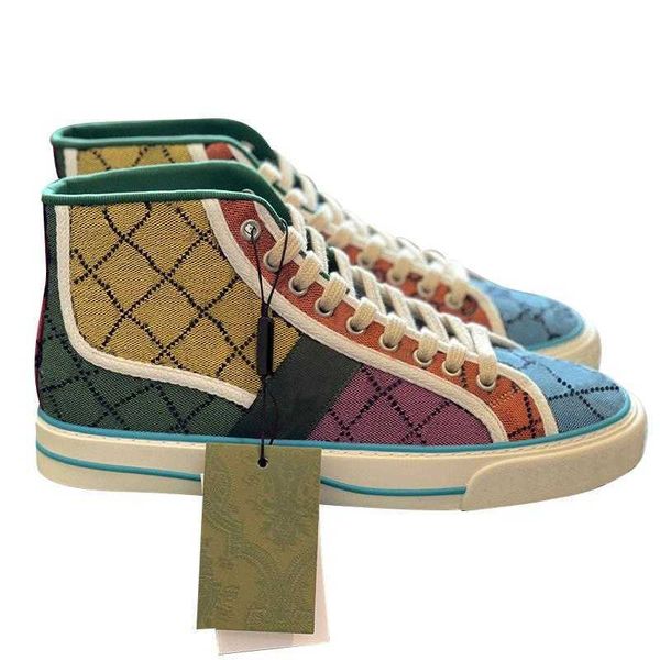 

50%off men dress shoes tennis rhyton rubber sole red green stripe colorful canvas brand leisure casual white sneaker women 1top, Black