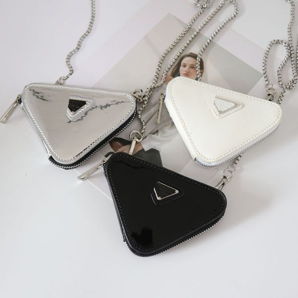 

p style kids triangle purse fashion girls metal chian single shoulder bag 2022 children bling messenger bags wallet a9079, White