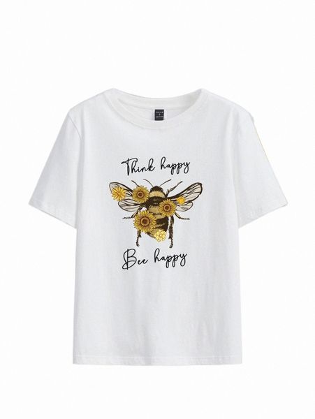 

women's t-shirt x motivational bee & slogan graphic tee a1wu#, White