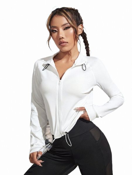 

women's tracksuits drawstring raglan sleeve zip up sports jacket k8zs#, Gray