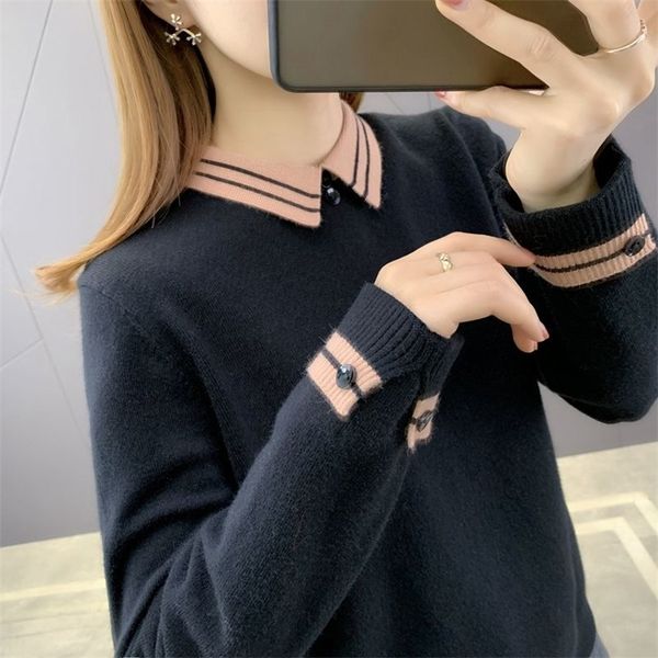 

women s sweaters fashionable autumn and winter coat lapel large size loose versatile doll collar sweater women 220906, White;black