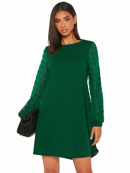 

casual dresses tall swiss dot bishop sleeve tunic dress 79q4#, Black;gray