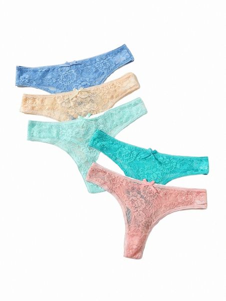 

women's sleepwear 5pack floral lace bow front panty e4hv#, Black;red