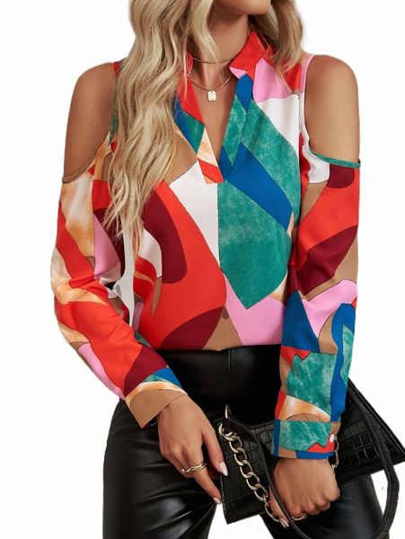

women's blouses & shirts colorblock cold shoulder blouse p8hh#, White