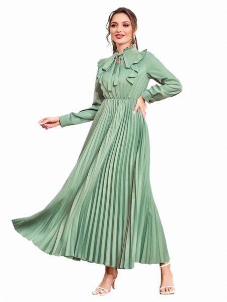 

casual dresses tie neck pleated hem dress 2022 new i6ku#, Black;gray