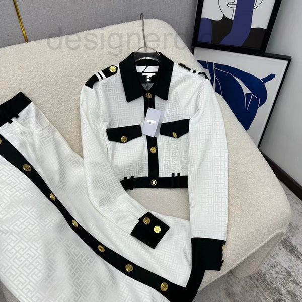 

two piece dress designer 22 year early autumn collection barnew letter jacquard acetate short with skirt suit, White