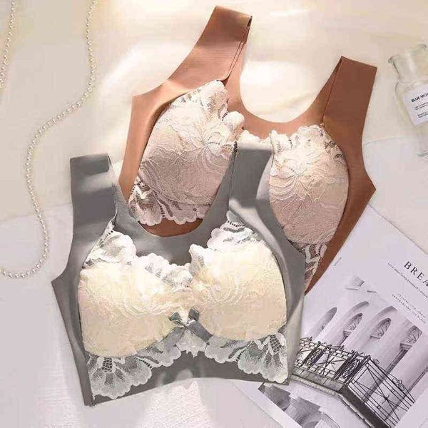 

women's bra plus size rimless bralette fashion push up sports bra lace underwear female co t220824, Red;black