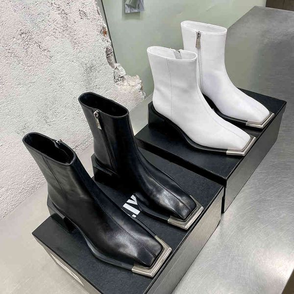 

boots british style thick heel metal iron head martin boots neutral high medium short women's autumn and winter square, Black