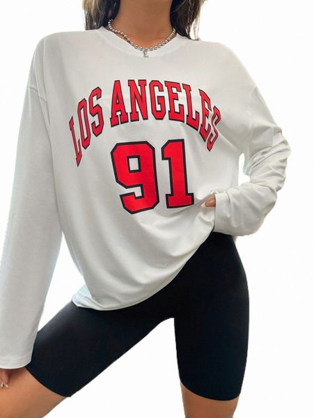 

women's t-shirt letter graphic drop shoulder tee 33jf#, White