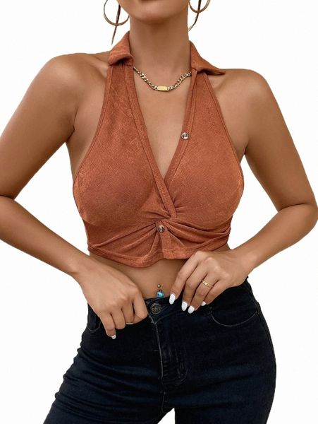 

women's tanks & camis twist front backless halter s7lo#, White