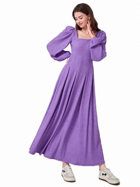 

casual dresses square neck lantern sleeve fold pleated dress t7ht#, Black;gray