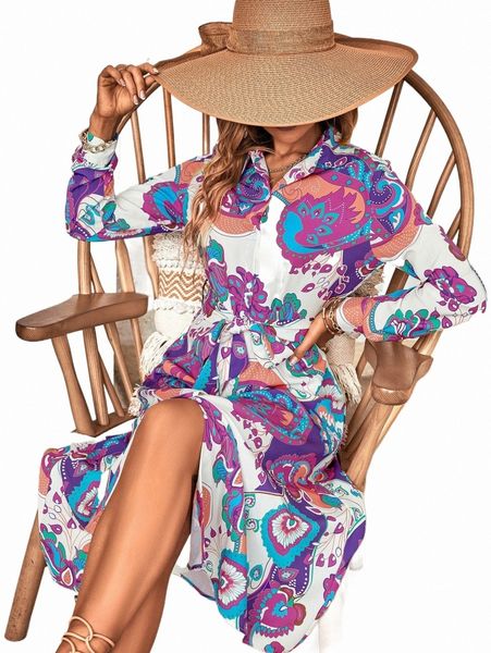 

casual dresses random floral print belted shirt dress e9vm#, Black;gray