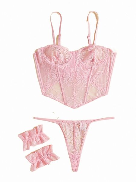 

women's sleepwear romwe kawaii 4pack lace hanky hem lingerie set e5gy#, Black;red