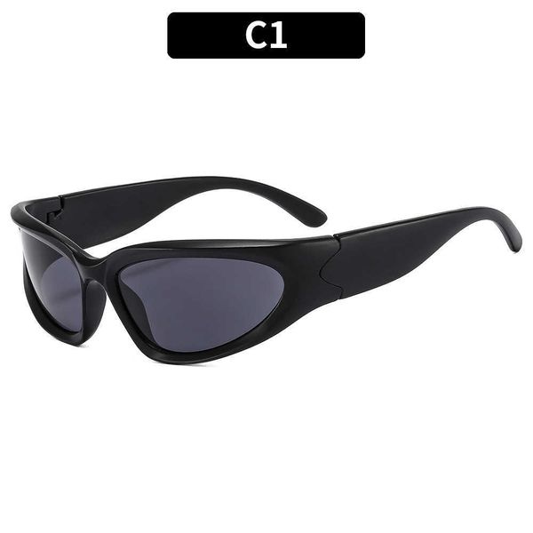 

futuristic punk sports sunglasses ins mens and womens tiktok red tide, White;black