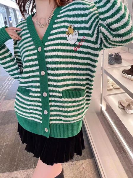 

women's knits & tees designer 2022 striped knitted cardigan women's autumn new fashion versatile temperament french contrast forei, White