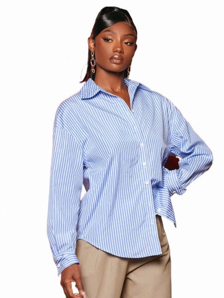 

women's blouses & shirts striped print drop shoulder shirt 271t#, White