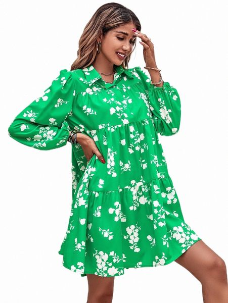 

casual dresses floral print lantern sleeve ruffle hem smock dress 17qb#, Black;gray