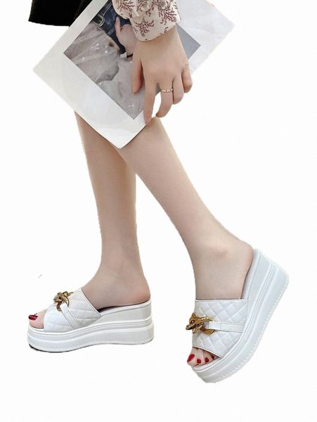 

others apparel quilted pattern chain decor wedge slide sandals 32zg#, Black;white