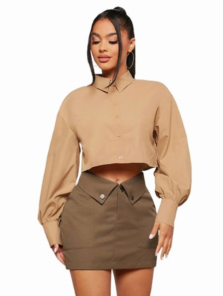 

women's blouses & shirts sxy solid lantern sleeve crop shirt o3oz#, White